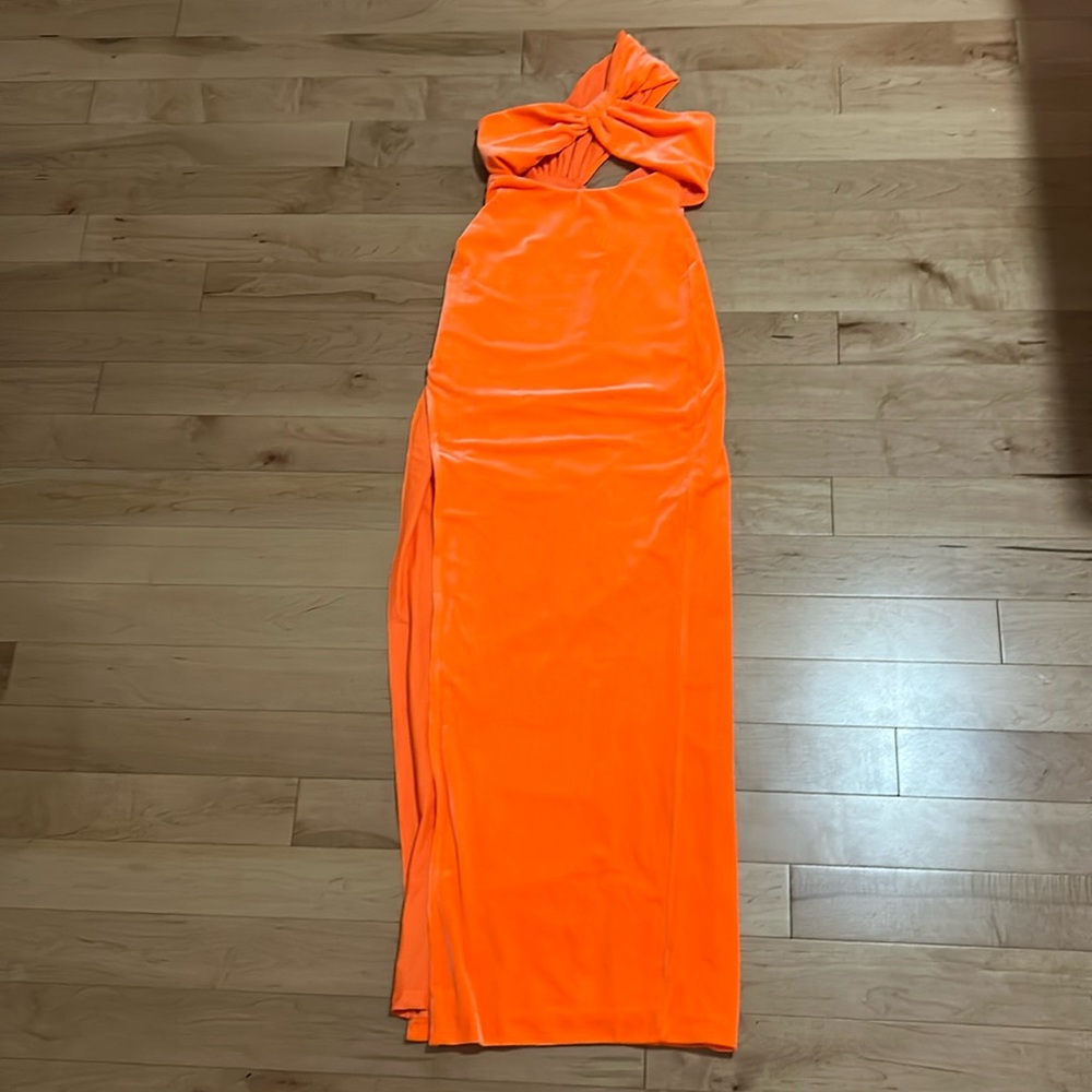 Jaus neon orange velvet dress